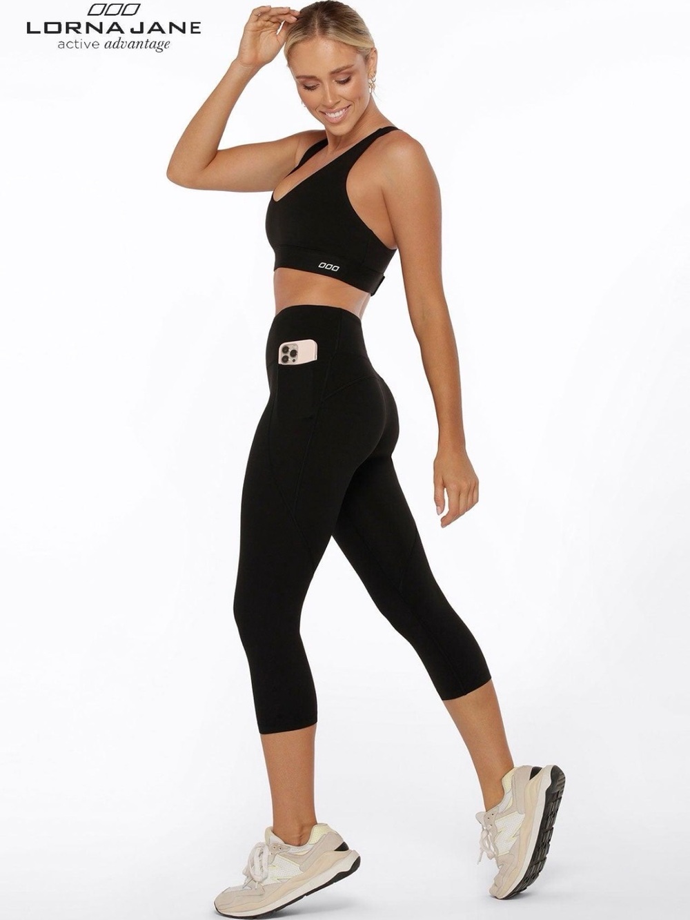 Lorna Jane Black High-Waist Capris with Side Pocket